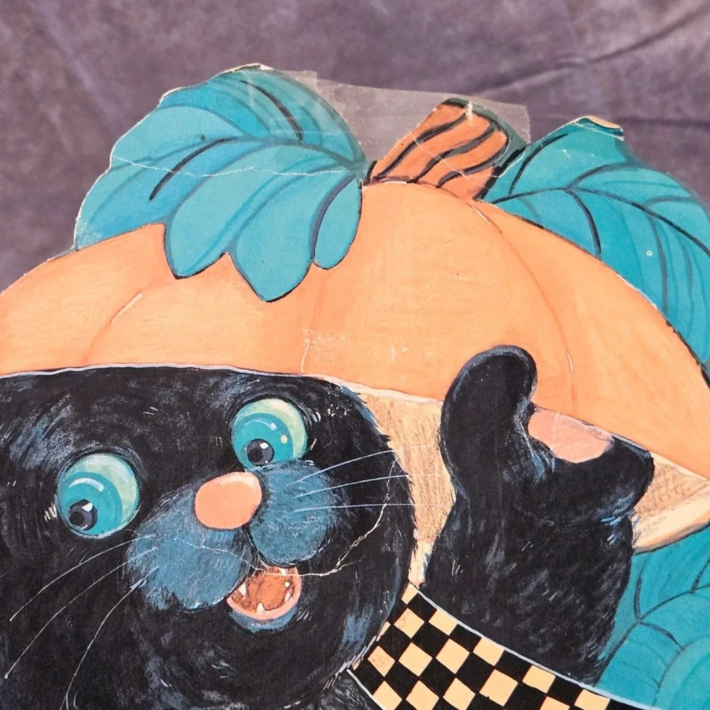 Vintage‎ Black Cat In Pumpkin Cardboard Die Cut Decoration Halloween